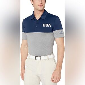 Adidas Golf USA Polo Shirt Mens XL Navy Blue Gray Americana Olympics